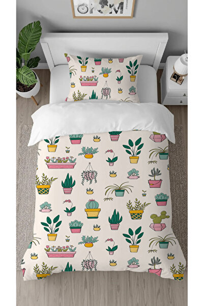 GREENDECOR Flower Cactus Leaf Patterned Printed Specially Designed Single Modern Stylish Duvet Cover Set Without Sheets