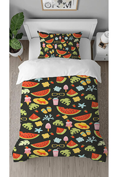 GREENDECOR طقم غطاء لحاف للأطفال بتصميم عصري أنيق بنمط آيس كريم فاكهة البطيخ ...