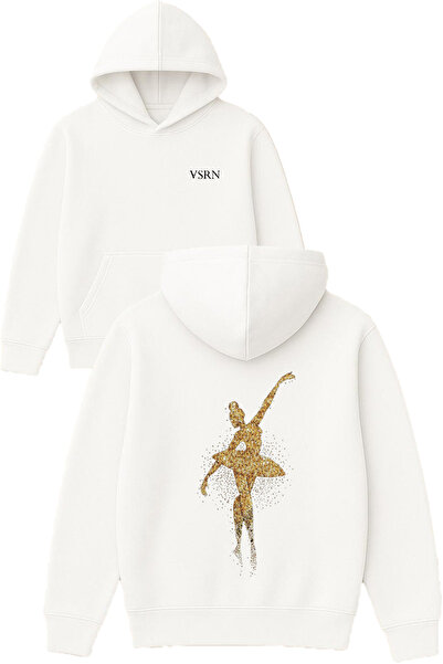VSRN تصميم فتاة راقصة الباليه مطبوع قصة فضفاضة سويت شيرت أبيض بغطاء رأس