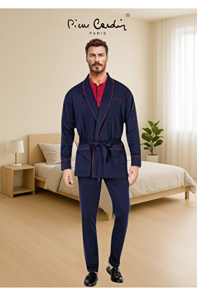 Pierre Cardin Men's Clothing 100% Cotton 3-Piece Boxed Robdöşambr & Long Sleeve Pajama Set (Modal Boxer Gift)