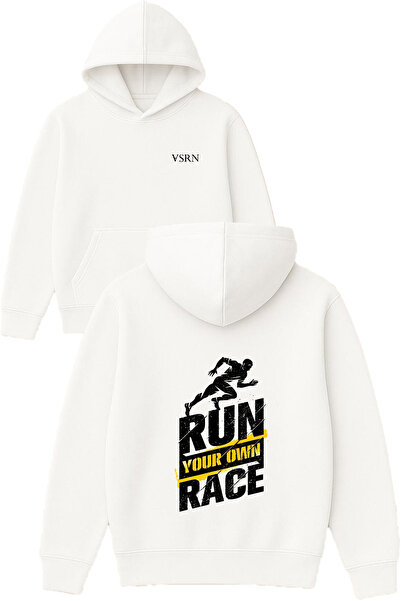 VSRN run your win Hanorac alb supradimensionat cu glugă și imprimeu de design