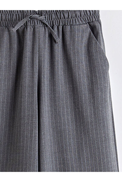 LC Waikiki Gray Elastic Waist Striped Girls' Pants