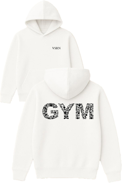 VSRN Hanorac alb supradimensionat cu glugă, cu imprimeu design Gym Moves