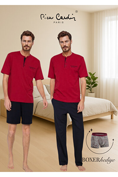 Pierre Cardin Men's 100% Cotton Combed Cotton 3-Piece Boxed Pajama Set (with Modal Boxer Gift)