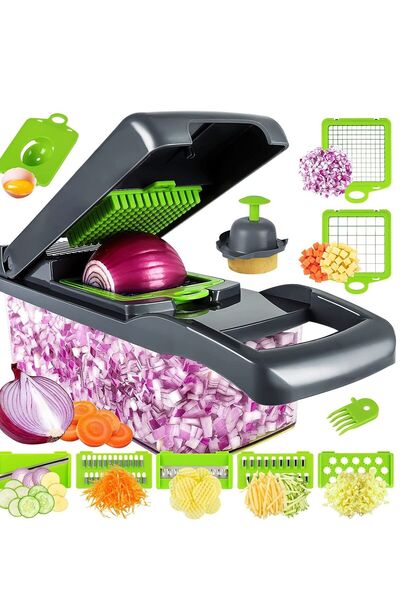 Generic مفرمة خضراوات، مفرمة بصل احترافية، مفرمة طعام متعددة الوظائف 13 في 1، شرائح خضراوات المطبخ