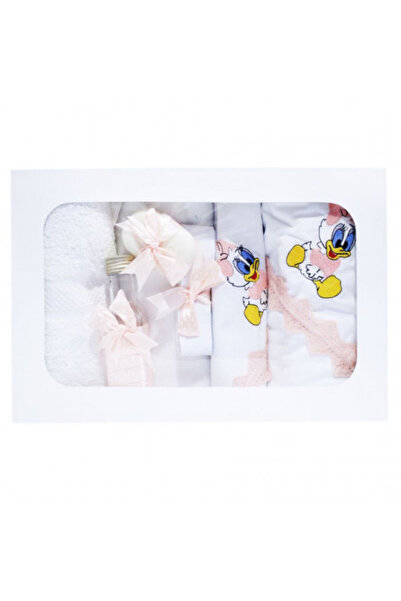 OEM Set botez (7 piese) - Daisy Duck brodat - Alb-Roz deschis - TPB-40