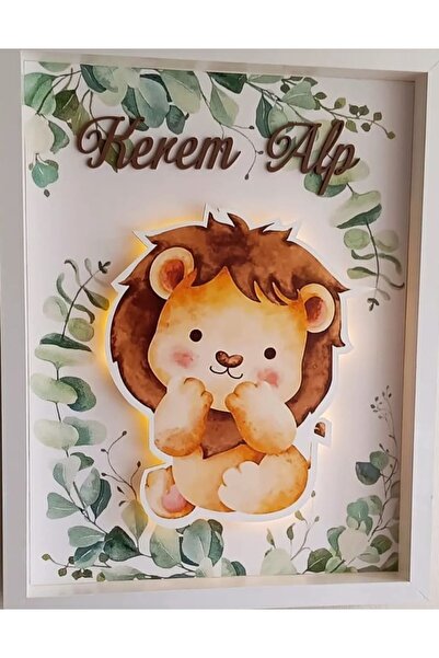 Çemrek Süs Parti Aslanlı bebek kapı süsü ledli pano bebek kapı süsü