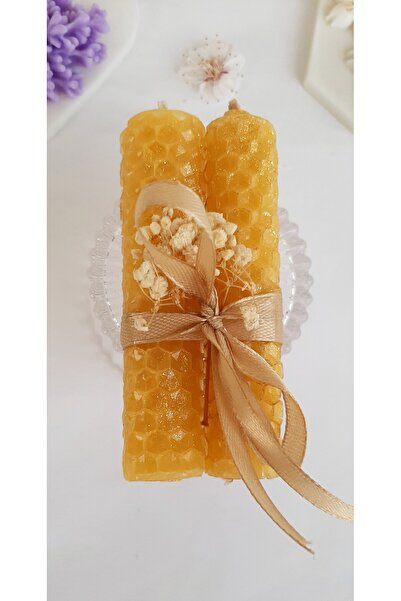 ArtINA esmaraldchic Set 2 lumanari fagure, din ceara de albine, decorate, pic...