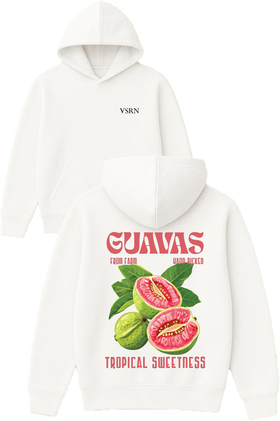 VSRN Dulceață tropicală de guava Hanorac alb supradimensionat cu glugă și imp...