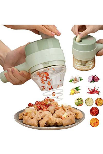 Generic ELTRAZONE 4 in 1 multifunctional usb rechargeable Handheld Electric Vegetable Cutter Set, Garlic Mu