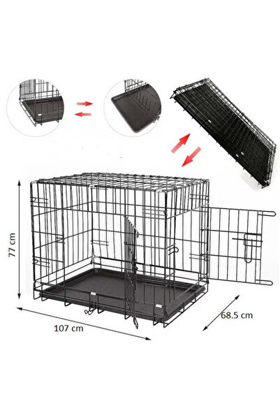 buz Cușcă pliabilă pentru animale de companie, metal și plastic, neagră, 107 x 68,5 x 77 cm