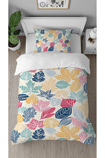 GREENDECOR Leaf Patterned Printed Specially Designed Single Modern Colorful Style Stylish Duvet Cover Set Without Sheets