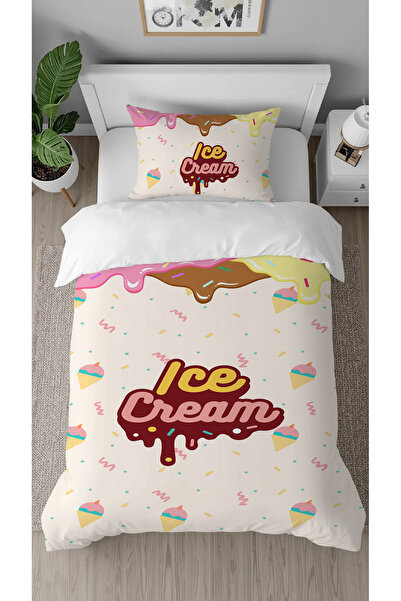 GREENDECOR Ice Cream Dessert Patterned Printed Specially Designed Modern Stylish Children's Duvet Cover Set Without Sheets