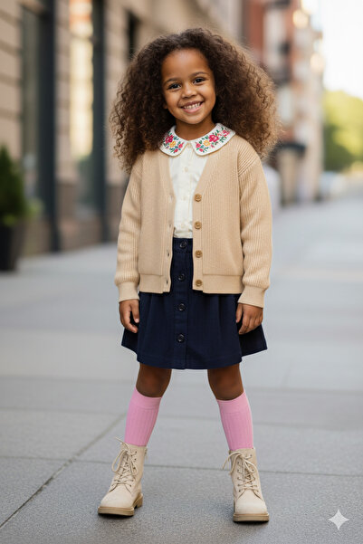 SONGÜLBERİK Girl's Knitwear Cardigan Skirt Set