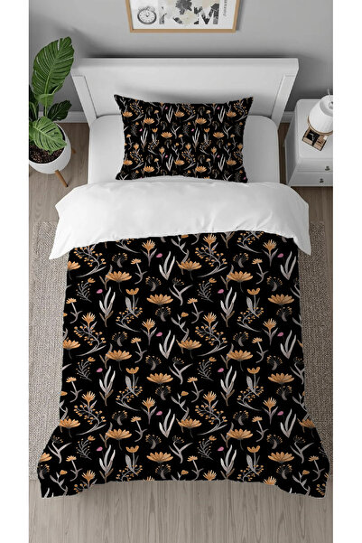 GREENDECOR Flori Frunze Motiv negru cu imprimeu Design special Set de lenjeri...