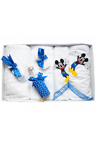 OEM Set botez - 7 piese - Mickey Mouse brodat - Alb-Albastru - TPB-44