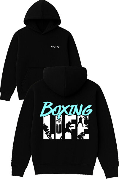 VSRN Φούτερ με κουκούλα Boxing Life, με στάμπα, σε μεγάλο μέγεθος, μαύρο