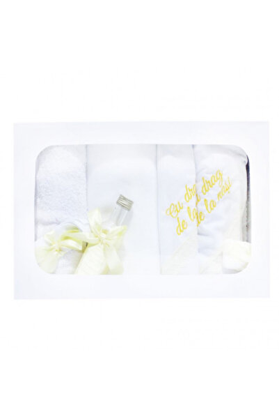 OEM Set botez, 7 piese, broderie personalizată „Cu dragoste de la Nași” - Alb...