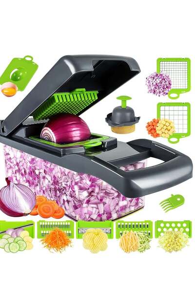 Generic مفرمة خضراوات، مفرمة بصل احترافية، مفرمة طعام متعددة الوظائف 13 في 1، شرائح خضراوات المطبخ