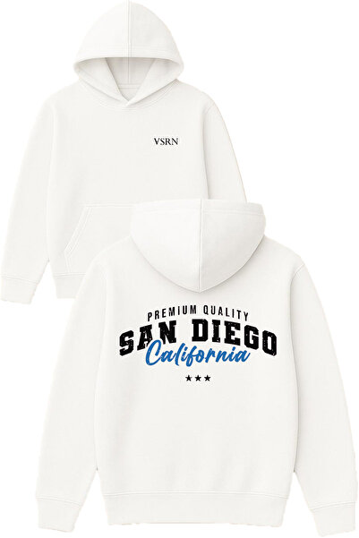 VSRN سان دييغو كاليفورنيا تصميم مطبوع قصة فضفاضة سويت شيرت أبيض بغطاء رأس
