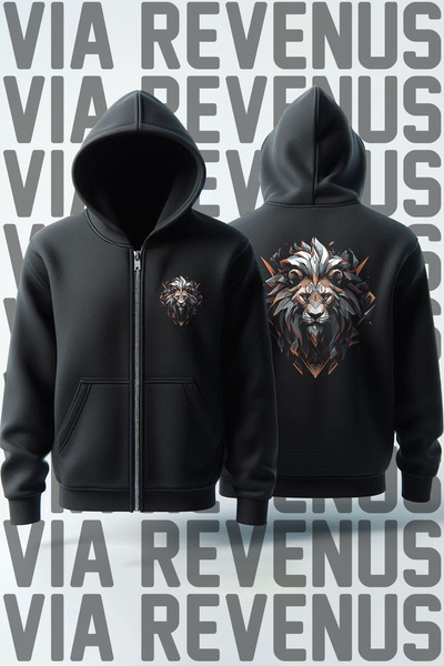 Vordevia Cardigan Aslan cu imprimeu unisex cu cu glugă fire K cu fermoar tricou