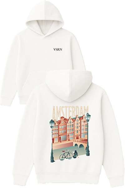 VSRN تصميم الدراجة الهوائية في أمستردام مطبوع قصة فضفاضة سويت شيرت أبيض بغطاء...