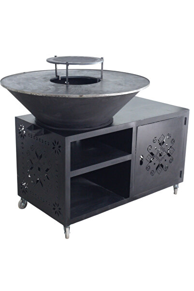 buz Garden grill with 10 mm plate, 100 cm diameter – Fire Pit with work table and storage