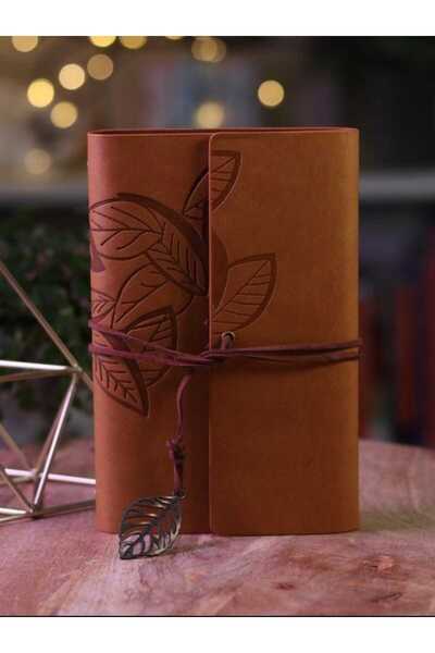 mr shopping Mr Leaf Printed Leather Covered Daily Notepad Special Design Gift Leather Covered Agenda