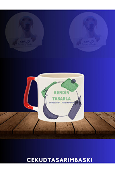 cekud tasarım baskı Kırmızı Kulplu Kişiye Özel Tasarım Kupa Bardak Kendin Tas...
