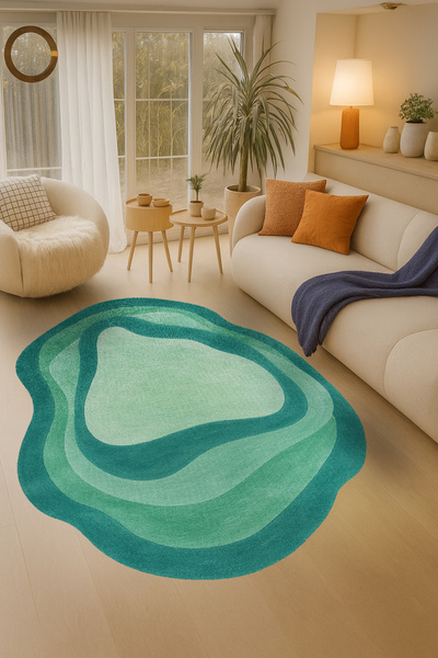 Rugs Modern Halı MOSSO Turkuaz Temalı Asimetrik Soyut Desenli Dokuma Taban Modern Dekoratif Halı mosso1058