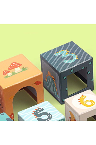 buz Montessori Tower, 6 cardboard cubes, stackable with shapes, numbers and animals, 3 years