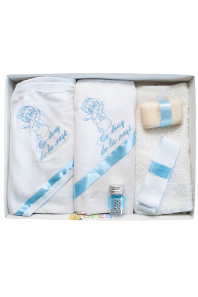OEM Trusou personalizat pentru botez, format din 6 piese, cu broderie - „Cu d...