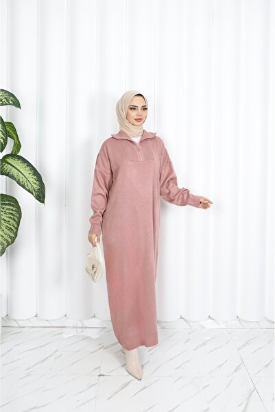 NİSUM MODA Corded Fabric Zippered Knitwear Dress