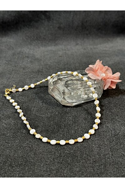 Darya Dd540 Gold Dorika Detailed Pearl Necklace