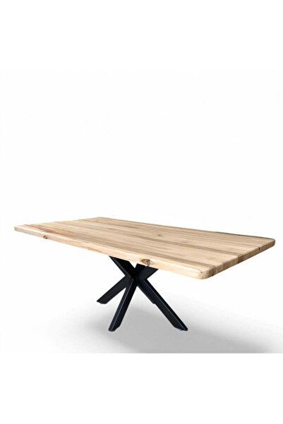 buz Solid linden wood table with metal legs, Spider, 200 x 95 x 78 cm