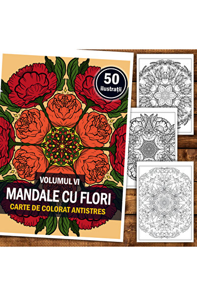 Legendary Gifts Carte de pictura, 50 de ilustratii Mandale cu Flori - Volumul VI