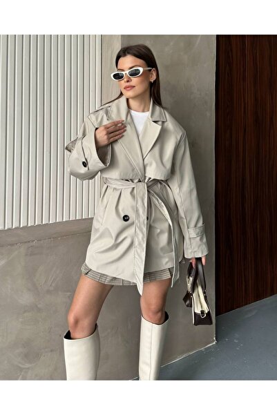 moda çağdaş Rüzgar Kapaklı Kısa Trenç