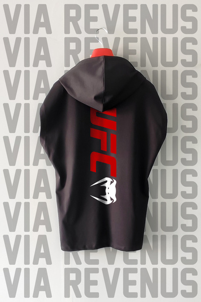 Vordevia Ufc Front and Back Printed Zero Sleeve Hooded 100% Cotton Sports Tshirt