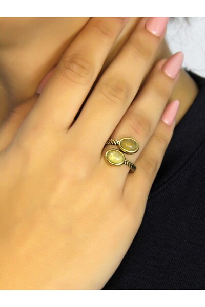 esha خاتم نسائي من الحجر الطبيعي سيترين مزدوج من الحجر الطبيعي طراز قديم قابل للتعديل euy75s