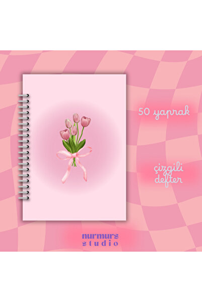 Nurmurs Laleli Pembeli Coquette Çizgili Defter
