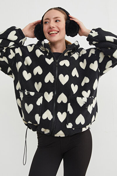Fulla Moda Heart Patterned Plush Coat