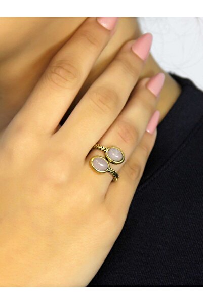 esha خاتم نسائي من الحجر الطبيعي من الكوارتز الوردي موديل قديم مع حجر طبيعي مزدوج قابل للتعديل euy75pk