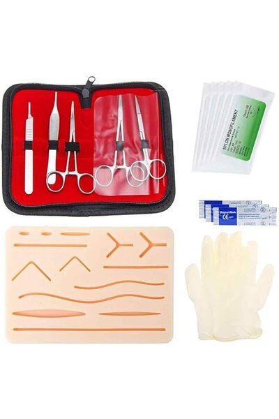 007 مجموعة تدريب على الخياطة الجراحية الطبية المصنوعة من السيليكون، برتقالية