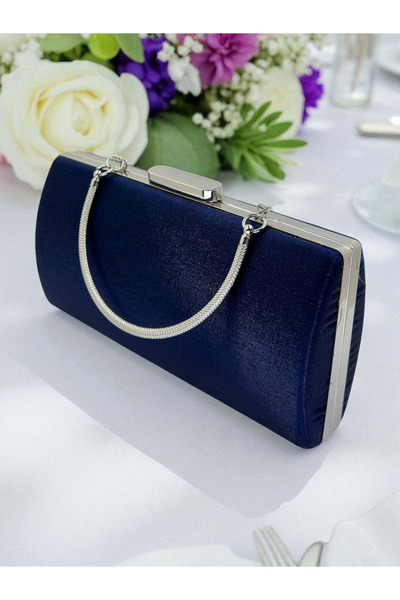 Biçanta Синя атласна вечірня сумочка з металевою ручкою