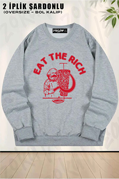 ZOKAWEAR Φούτερ Unisex Eat The Rich Doner Kebab Karl Marx Socialist Piker oversized με λαιμόκοψη