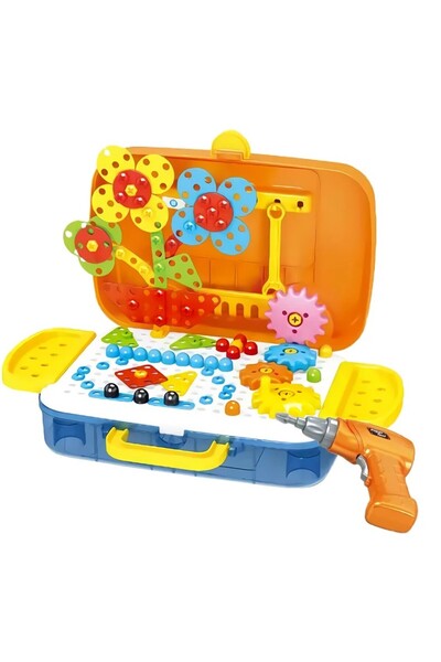 buz Montessori construction set, mosaic puzzle with screws, washers & electric screwdriver, 276 pcs