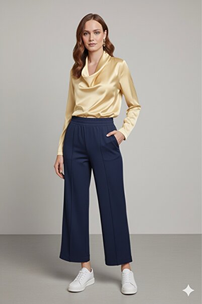 VOICTEC Puff Scuba Premium Trousers with Front Stripes, Elastic Waist and Pockets