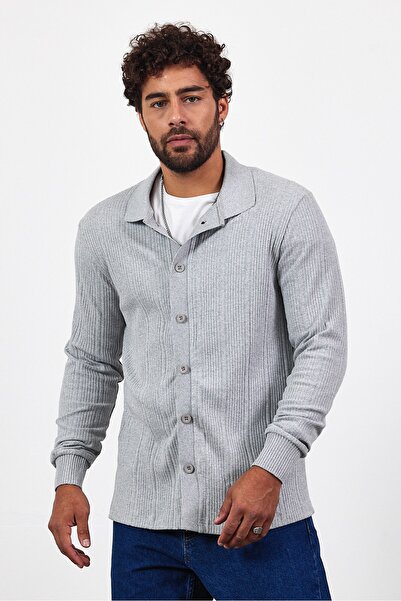 İLKCET MODA Men's Oversized Shirt Collar Cardigan