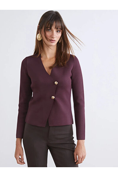 LC Waikiki LCW Vision Mürdüm Kruvaze Yaka Kadın Triko Hırka