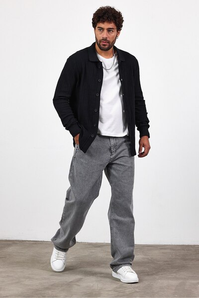 İLKCET MODA Ανδρική ζακέτα με γιακά πουκάμισο oversized